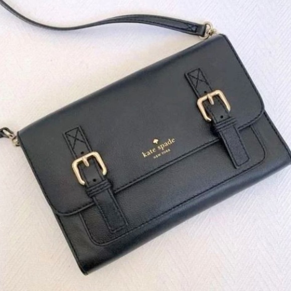 Kate Spade Allen Street Neil Black Leather Crossbody Bag With Silver Buckles - Picture 16 of 16